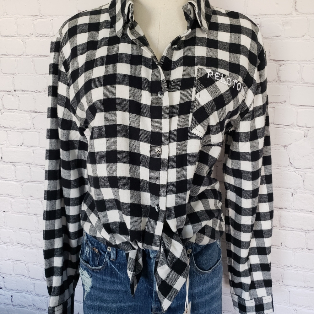 PELOTON Buffalo Check Plaid Button Down Long Sleeve Flannel Shirt--NWT--M